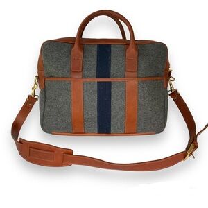 NWOT Monte & Coe - Handmade Luxury Wool Briefcase/Laptop Bag in Gray & Cognac